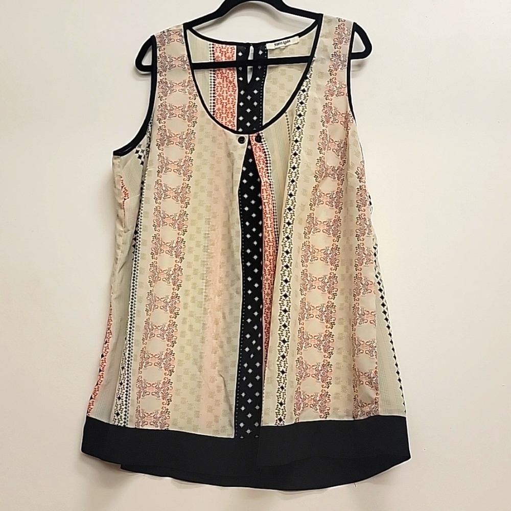 Pleated Front Sari Stripe 2X Tunic Tank